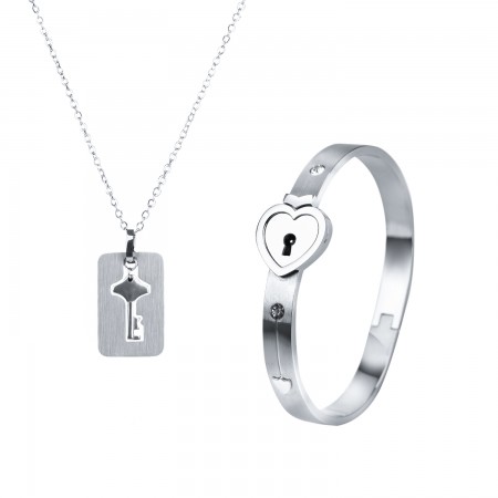 Couple Jewelry Stainless Steel Bracelet Love Heart Lock Bracelets Bangles Key Pendant Necklace for Lover Jewelry Gift